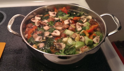 Here is my first attempt at the broth. I might have overfilled the pot with the veggies, but they looked so good, I just kept adding more! -Jamie
